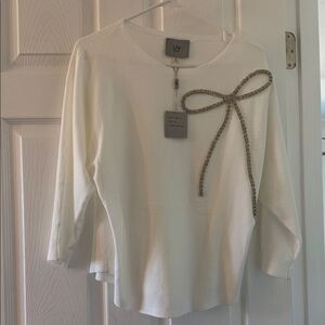 Chic White Blouse with Gold Bow by LIV